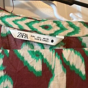 Zara Green, Brown and Cream Abstract Print Top